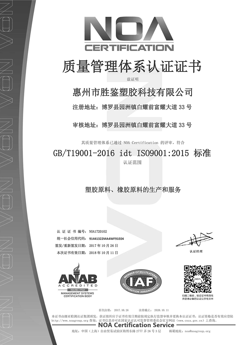 质量管理体系认证证书